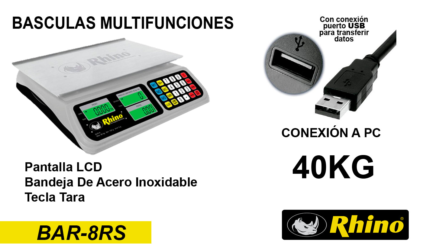 Bascula Digital 40kg USB Rhino Bar 8rs
